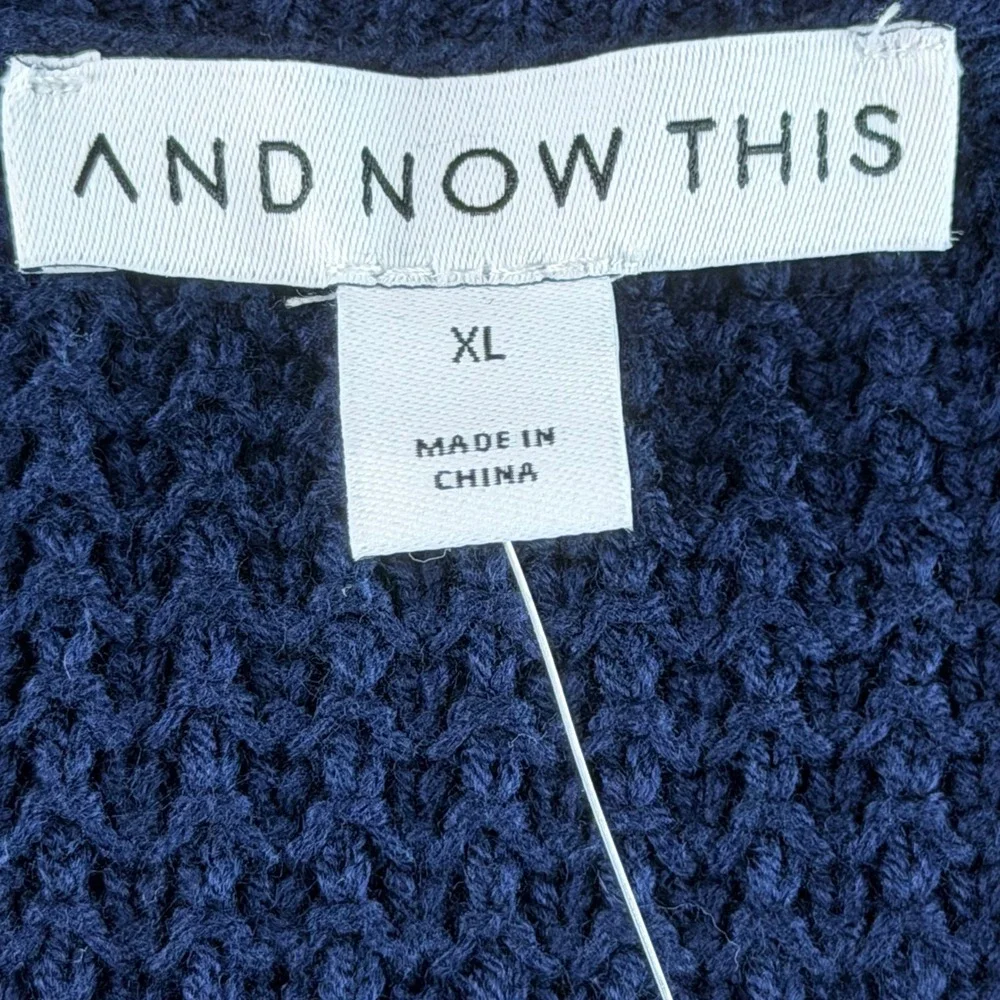 And Now This Womens XL Open Stitch Cardigan Sweater Indigo‎ Bati Navy Blue New